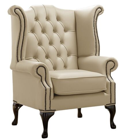 Chesterfield Queen Anne High Back Wing Chair Shelly Ivory Leather