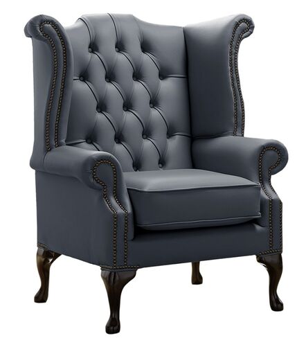 Chesterfield Queen Anne High Back Wing Chair Shelly Knight Leather