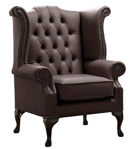 Chesterfield Queen Anne High Back Wing Chair Shelly Mocha Leather