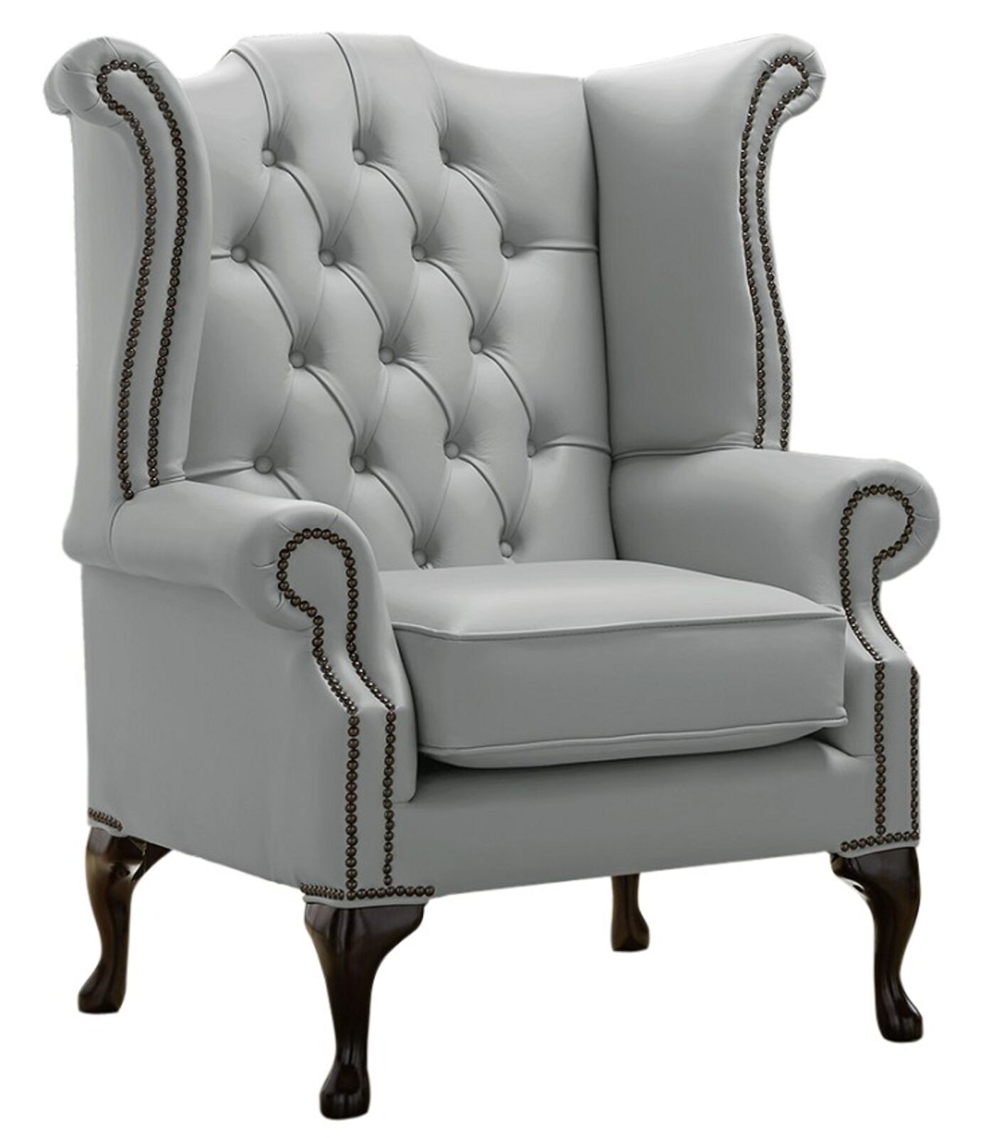 Product photograph of Chesterfield Queen Anne High Back Wing Chair Shelly Moon Mist Leather from Designer Sofas 4U