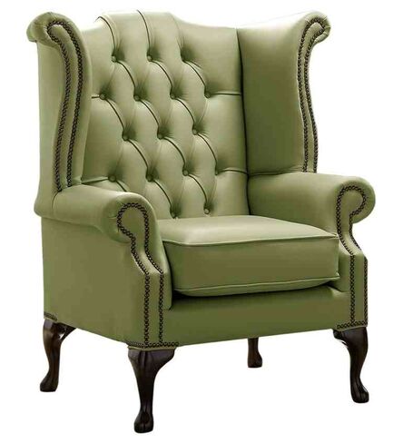Chesterfield Queen Anne High Back Wing Chair Shelly Mountain Tree Leather