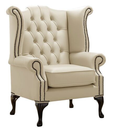 Chesterfield Queen Anne High Back Wing Chair Shelly Panna Leather
