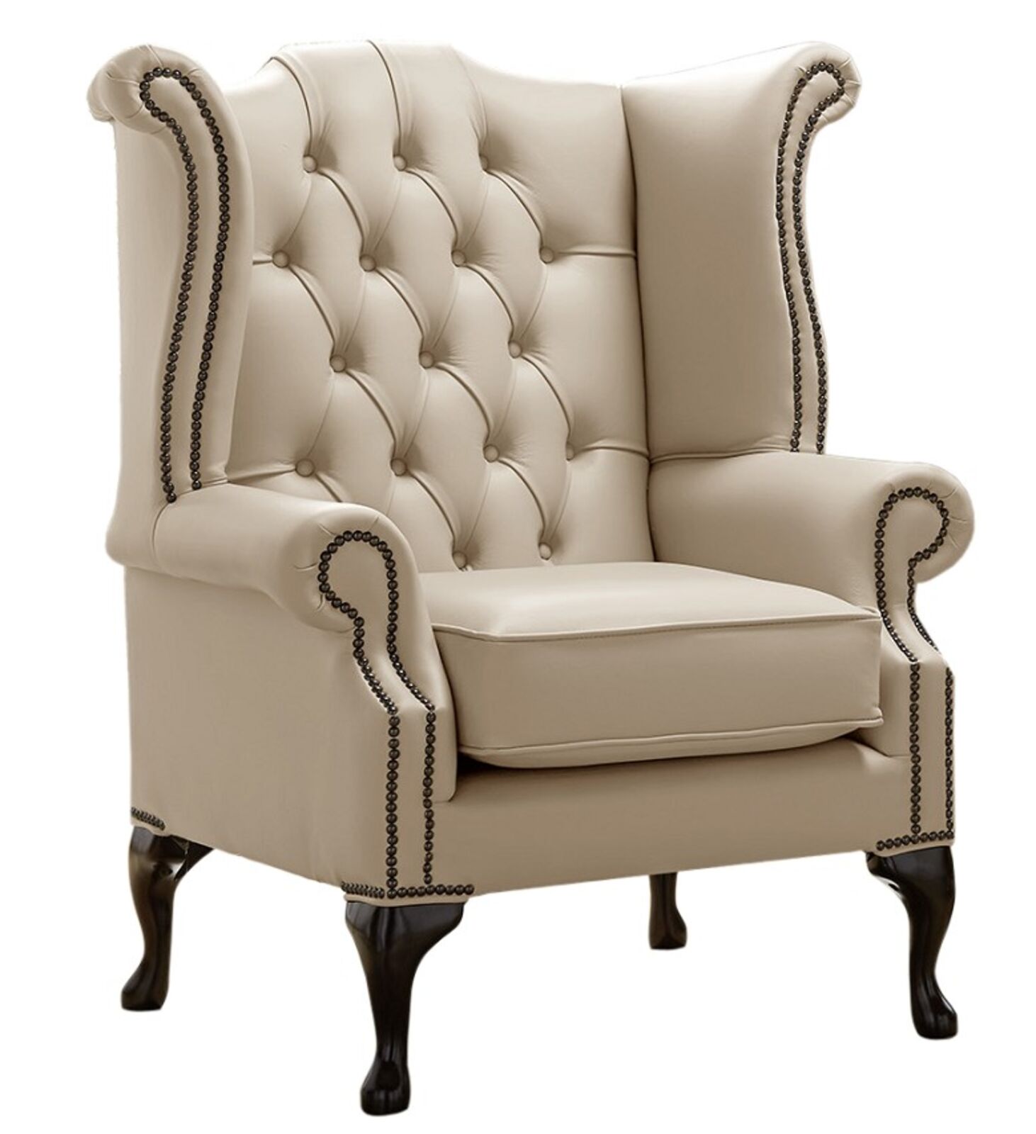 Product photograph of Chesterfield Queen Anne High Back Wing Chair Shelly Pebble Leather from Designer Sofas 4U