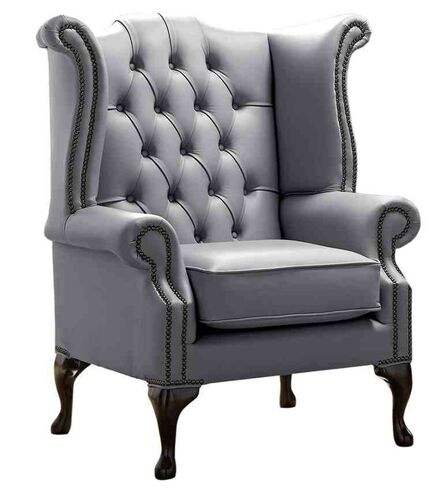 Chesterfield Queen Anne High Back Wing Chair Shelly Piping Leather