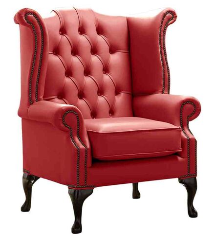 Chesterfield Queen Anne High Back Wing Chair Shelly Poppy Leather