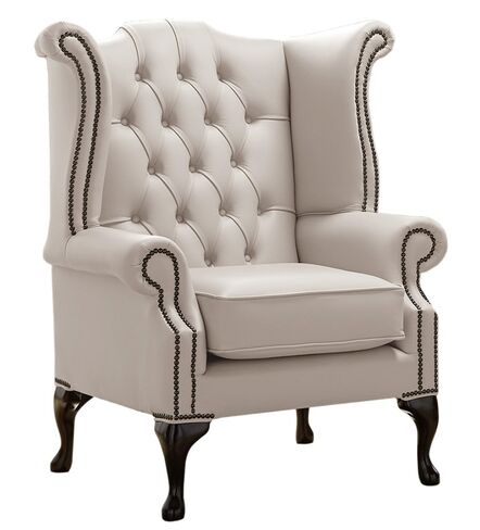 Chesterfield Queen Anne High Back Wing Chair Shelly Rice Milk Leather