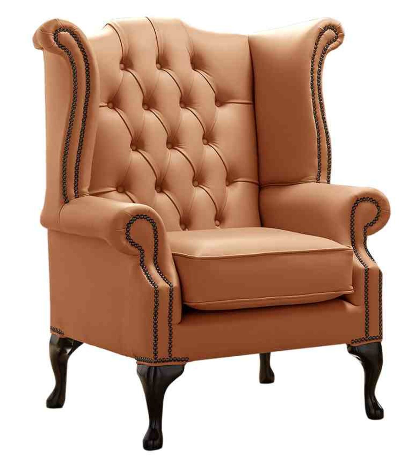 Product photograph of Chesterfield Queen Anne High Back Wing Chair Shelly Saddle Leather from Designer Sofas 4U