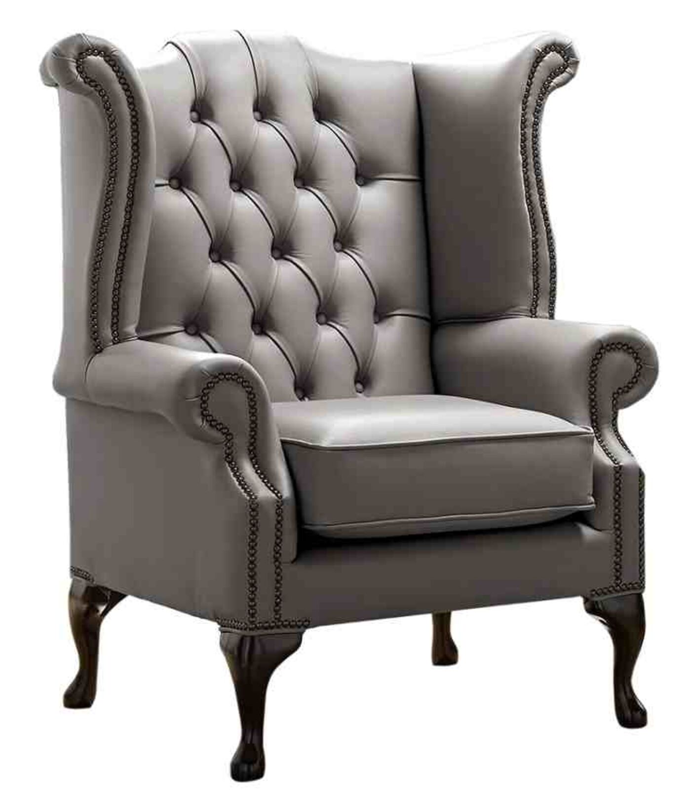 Product photograph of Chesterfield Queen Anne High Back Wing Chair Shelly Silver Birch Leather from Designer Sofas 4U