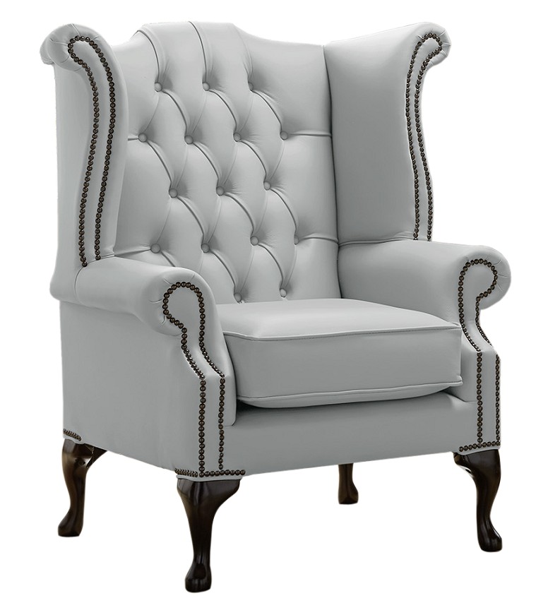 Chesterfield Queen Anne Wing Chair, Leather Chesterfield Queen Anne Chair