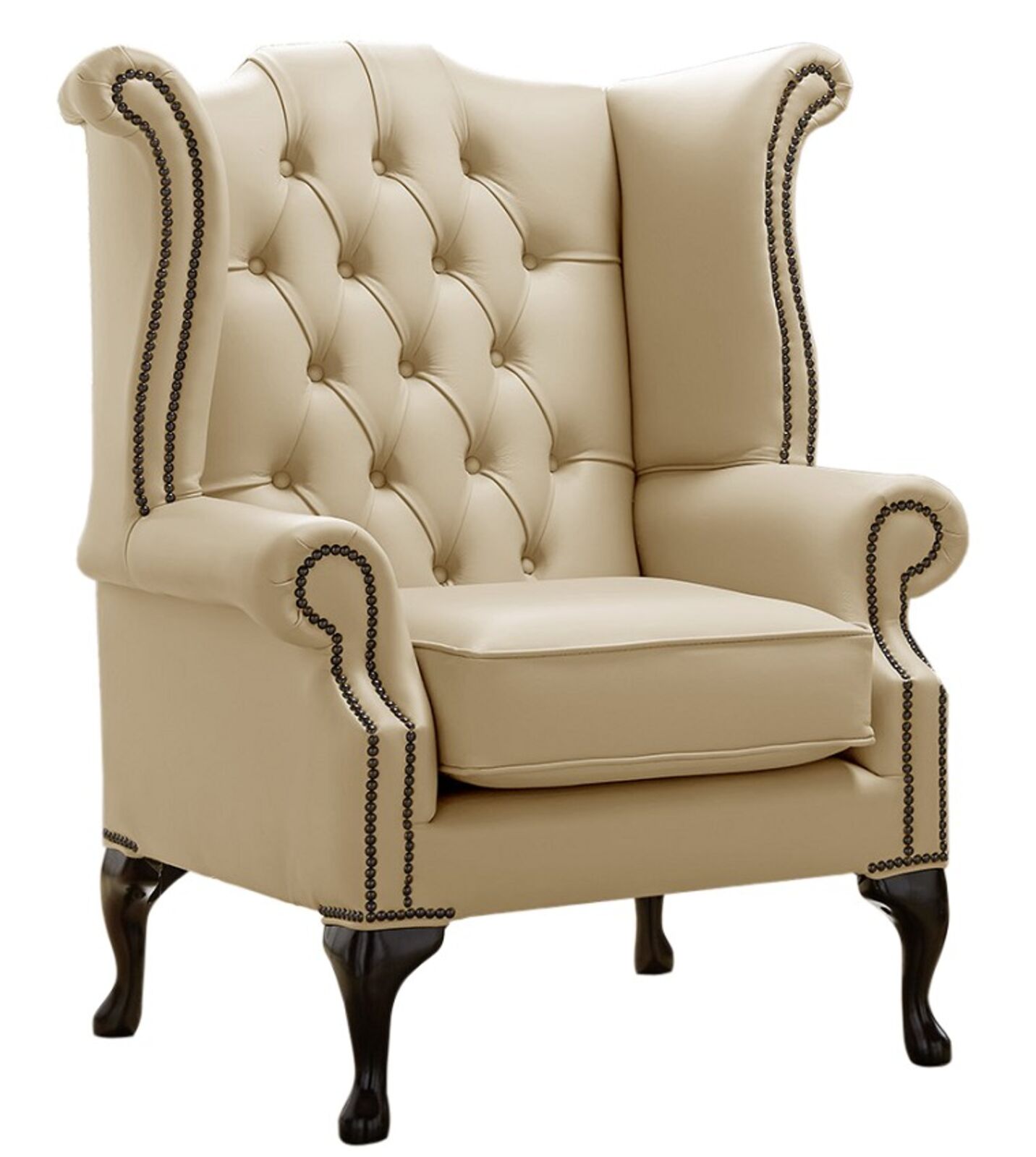 Product photograph of Chesterfield Queen Anne High Back Wing Chair Shelly Somerset Stone Leather from Designer Sofas 4U