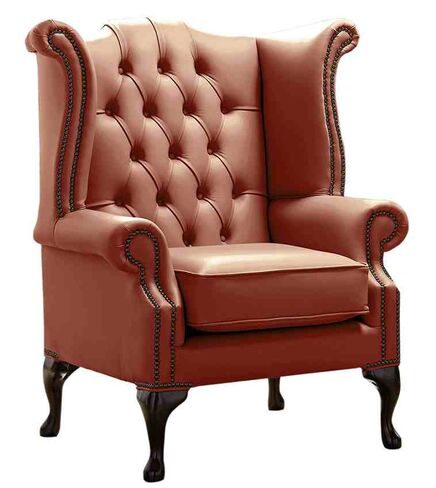 Chesterfield Queen Anne High Back Wing Chair Shelly Spice Leather