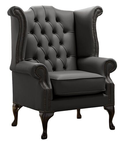 Chesterfield Queen Anne High Back Wing Chair Shelly Steel Leather