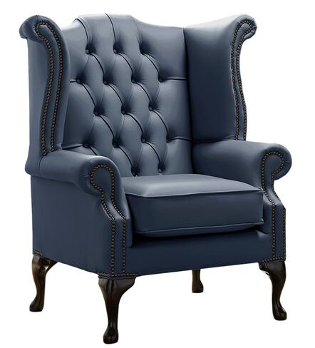 Chesterfield Queen Anne High Back Wing Chair Shelly Suffolk Blue Leather