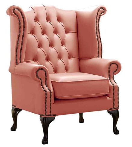 Chesterfield Queen Anne High Back Wing Chair Shelly Tuscany Leather