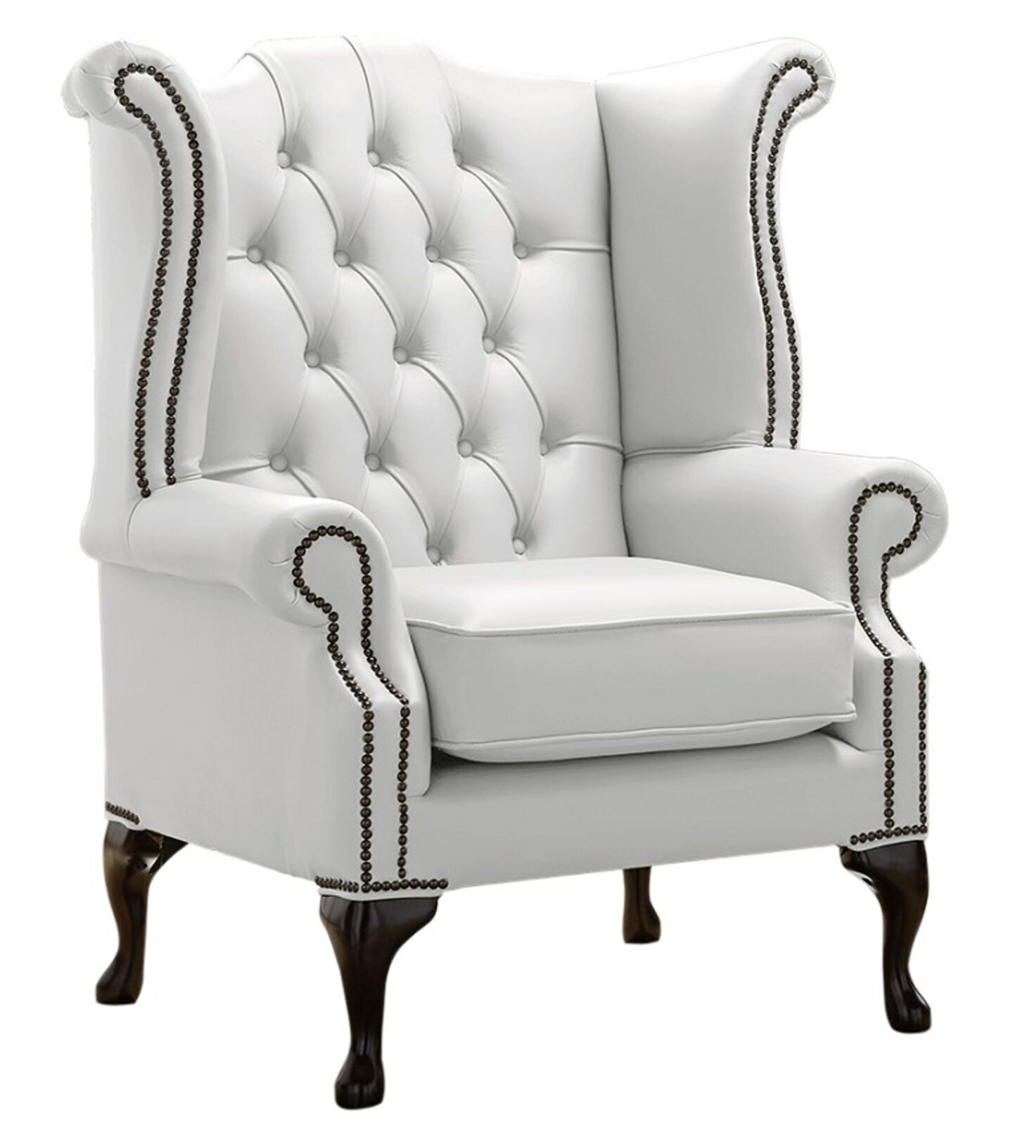 Product photograph of Chesterfield Queen Anne High Back Wing Chair Shelly Winter White Leather from Designer Sofas 4U