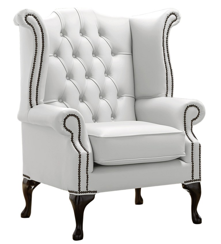 Chesterfield Armchair Queen Anne High Back Wing Chair Winter White