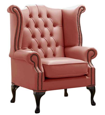 Chesterfield Queen Anne High Back Wing Chair Shelly Wood Burner Leather