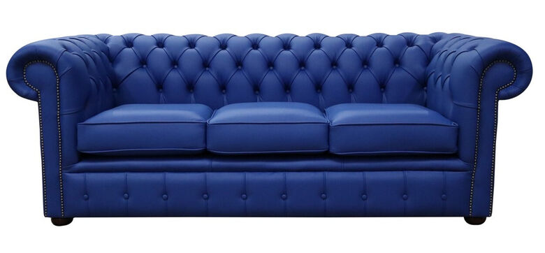 Chesterfield Shelly Deep Ultramarine Leather 3 Seater Sofa