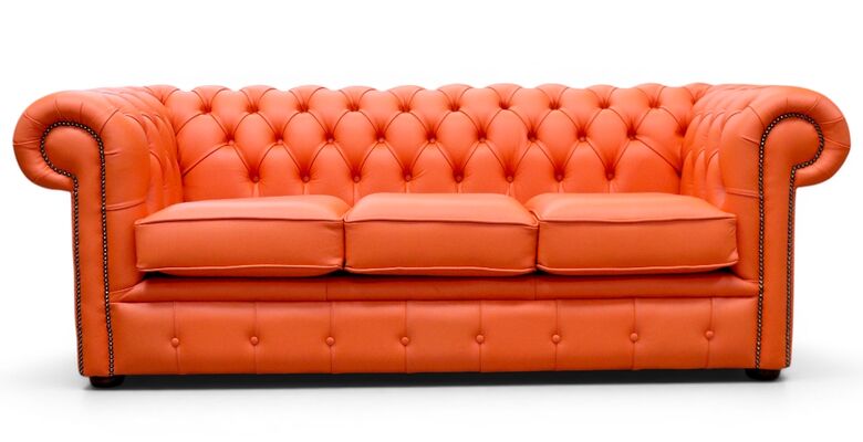 Chesterfield Handmade 3 Seater Sofa Settee Shelly Flamenco Orange Real Leather