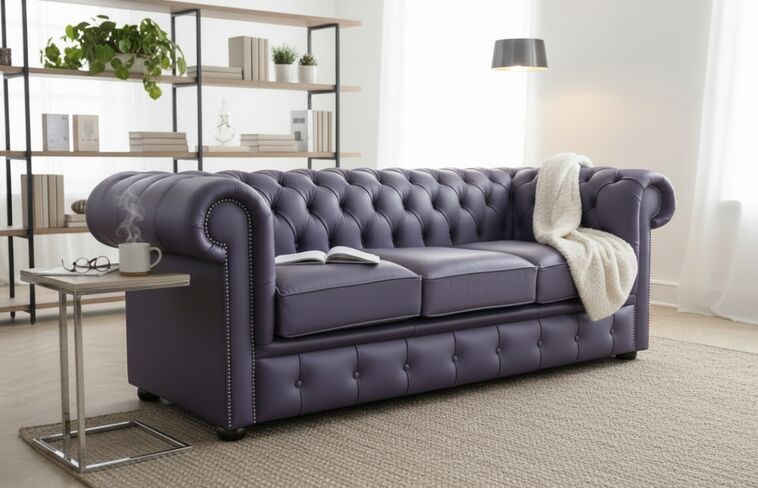 Chesterfield Handmade Leather Shelly Amethyst 3 Seater Sofa Settee