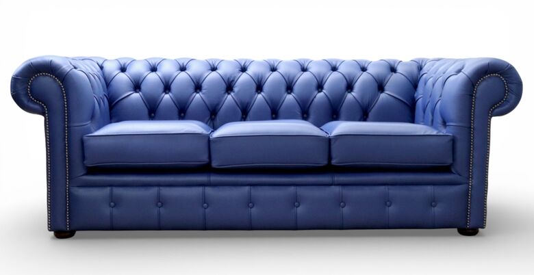 Chesterfield Handmade Leather Shelly Bilberry Blue 3 Seater Sofa Settee