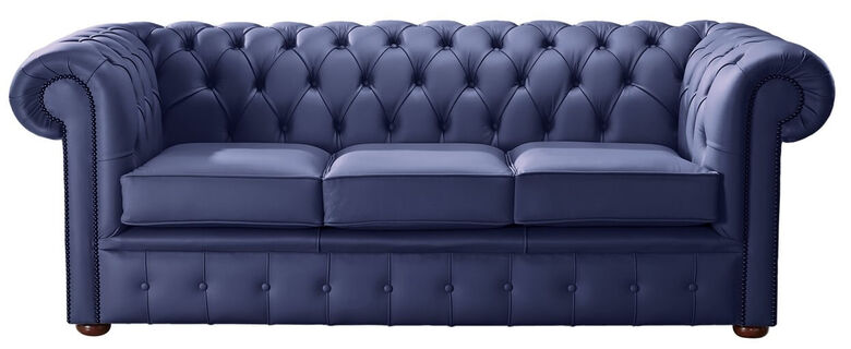 Chesterfield Handmade Leather Shelly Bilberry Blue 3 Seater Sofa Settee
