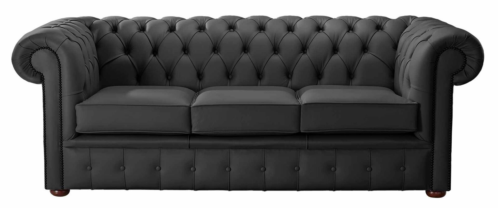 Product photograph of Chesterfield Handmade 3 Seater Sofa Settee Shelly Black Real Leather from Designer Sofas 4U