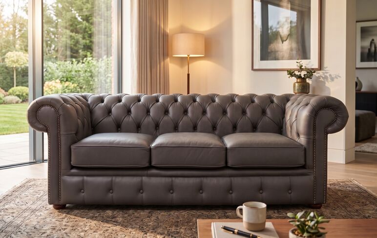 Chesterfield Handmade Leather Shelly Burnt Oak 3 Seater Sofa Settee