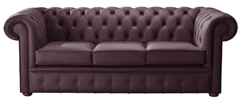 Chesterfield Handmade Leather Shelly Dark Grape 3 Seater Sofa Settee