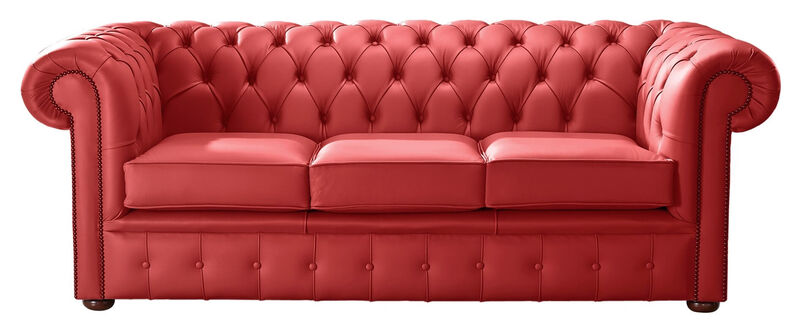 Product photograph of Chesterfield Handmade Leather Shelly Flame Red 3 Seater Sofa Settee from Designer Sofas 4U