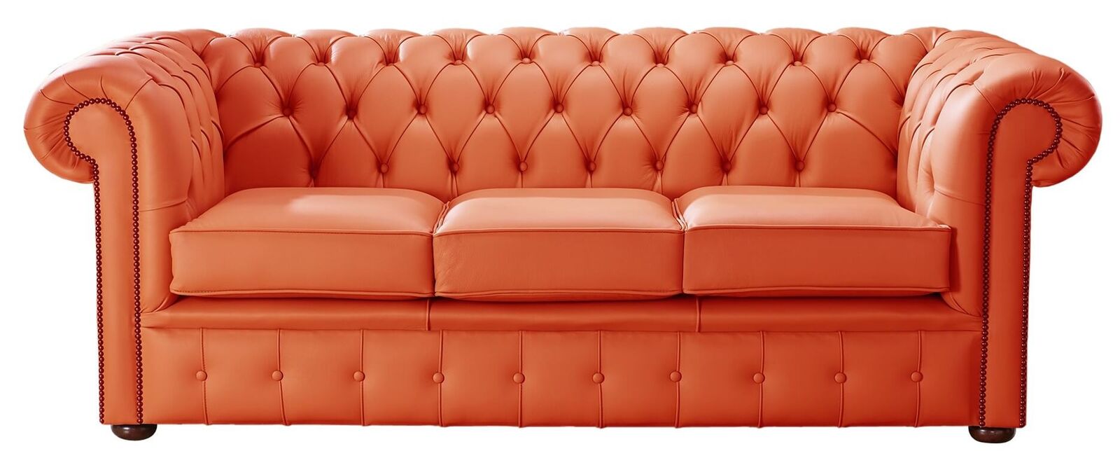 Product photograph of Chesterfield Handmade 3 Seater Sofa Settee Shelly Flamenco Orange Real Leather from Designer Sofas 4U