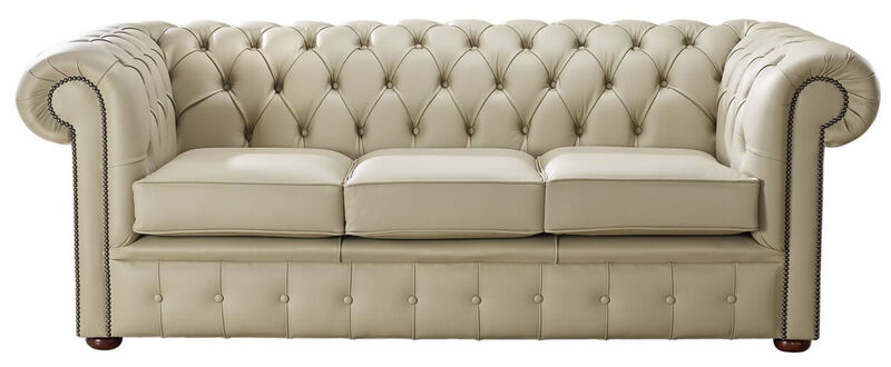 Product photograph of Chesterfield Handmade Leather Shelly Ivory 3 Seater Sofa Settee from Designer Sofas 4U