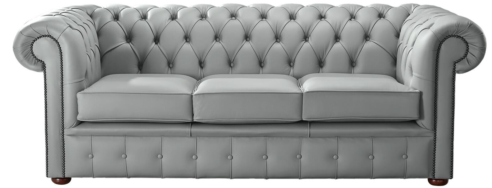 Product photograph of Chesterfield Handmade Leather Shelly Moon Mist Grey 3 Seater Sofa Settee from Designer Sofas 4U