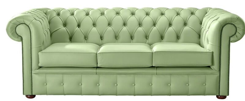 Product photograph of Chesterfield Handmade Leather Shelly Pea Green 3 Seater Sofa Settee from Designer Sofas 4U