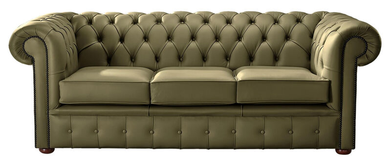 Product photograph of Chesterfield Handmade Leather Shelly Sage 3 Seater Sofa Settee from Designer Sofas 4U