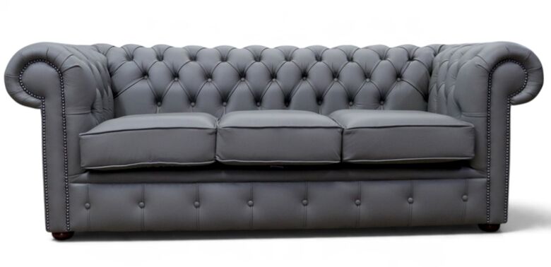 Chesterfield Handmade Leather Shelly Silver Birch 3 Seater Sofa Settee