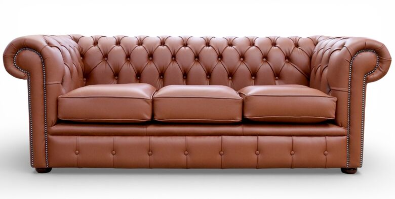 Chesterfield Handmade Leather Shelly Spice 3 Seater Sofa Settee