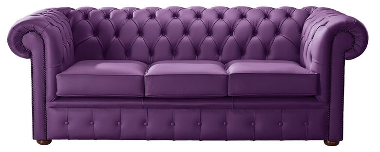 Chesterfield Handmade Leather Shelly Wineberry Purple 3 Seater Sofa Settee