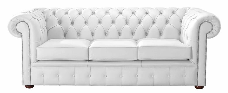 Chesterfield Handmade Leather Shelly Winter White 3 Seater Sofa Settee