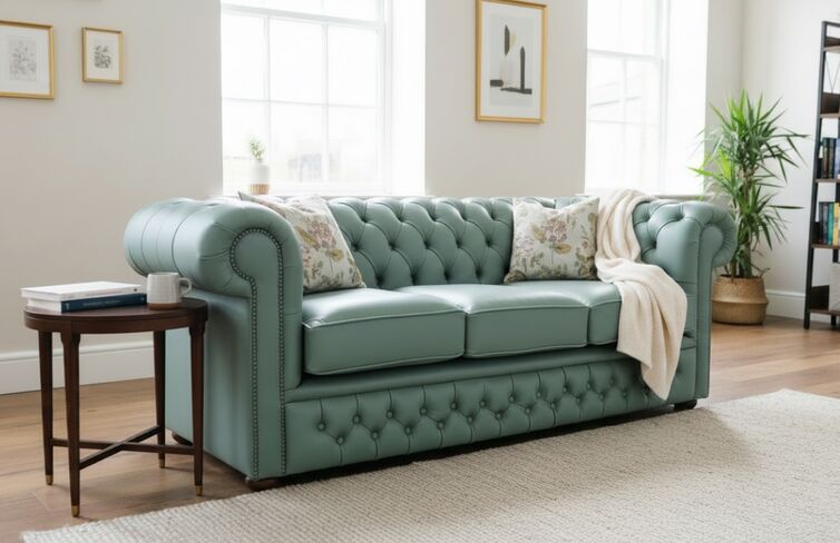 Chesterfield Winchester Leather Tufted Leather Sofa – Elegant Lichen Green