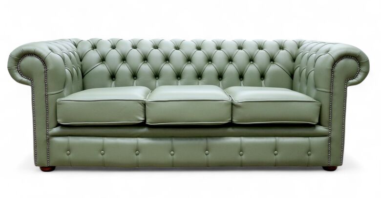 Classic Mountain Green Leather Chesterfield Sofa – Timeless Elegance & Comfort