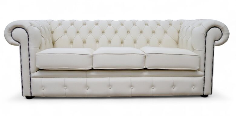 Elegant Cottonseed Chesterfield Sofa – Tufted Leather Upholstery, Rolled Arms, Timeless Luxury
