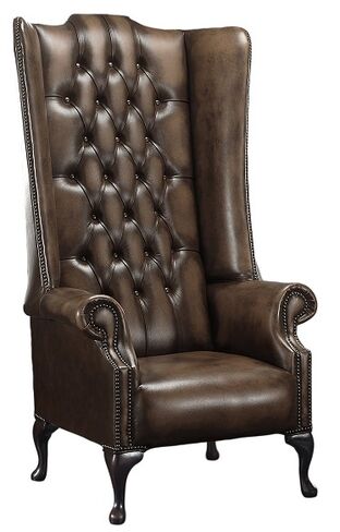 Chesterfield Soho 5ft 1780's Leather High Back Wing Chair Antique Brown