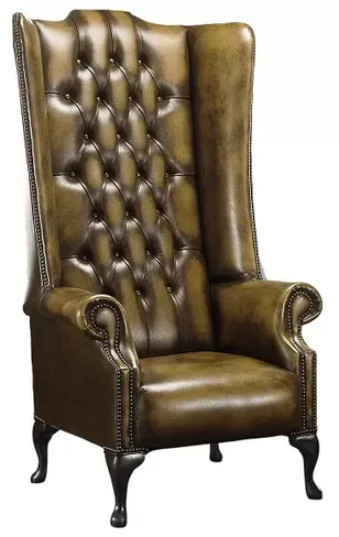 Chesterfield Soho 5ft 1780's Leather High Back Wing Chair Antique Gold