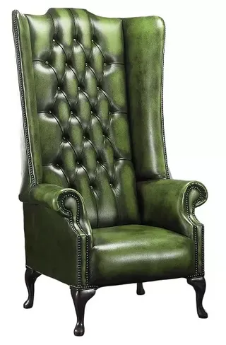 Chesterfield Soho 5ft 1780's Leather High Back Wing Chair Antique Green