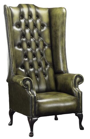 Chesterfield Soho 5ft 1780's Leather High Back Wing Chair Antique Olive