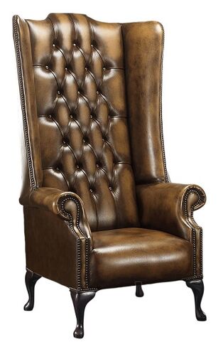 Chesterfield Soho 5ft 1780's Leather High Back Wing Chair Antique Tan