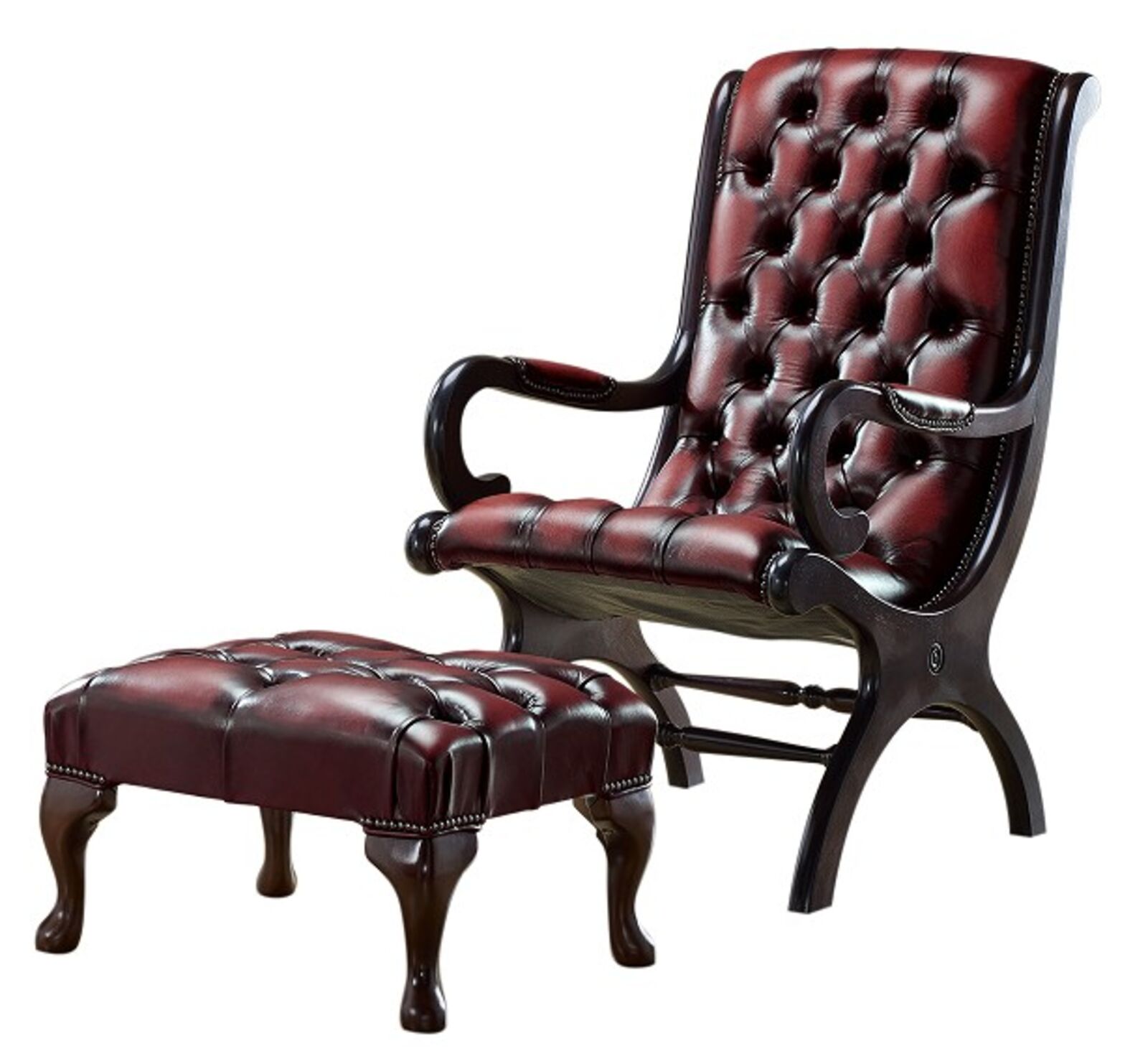Product photograph of Chesterfield York Slipper Stand Armchair Antique Oxblood Leather Footstool from Designer Sofas 4U