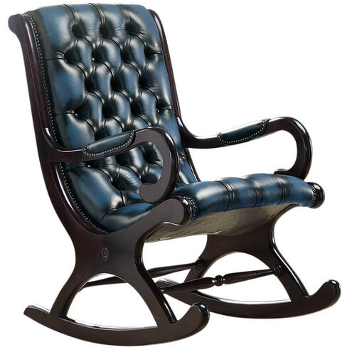 Chesterfield York Slipper Rocking Armchair Antique Blue Leather