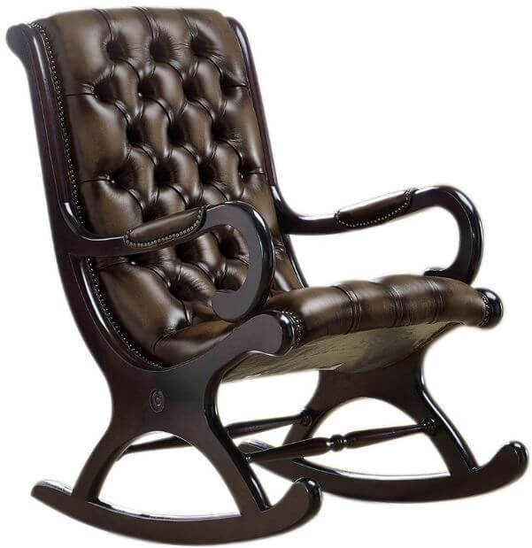 Luxury Chesterfield York Slipper Rocking Chair, Antique Brown Leather